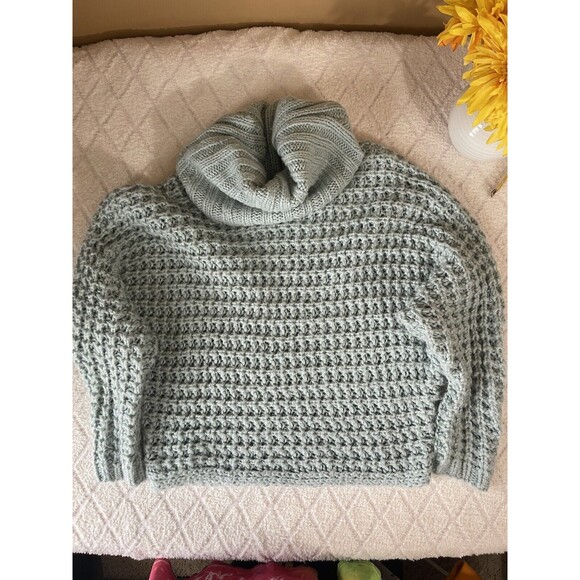 Express Sweater Womens Chunky Open Knit Cowl Neck Crop Pullover. Mint Green. XS - Picture 5 of 11